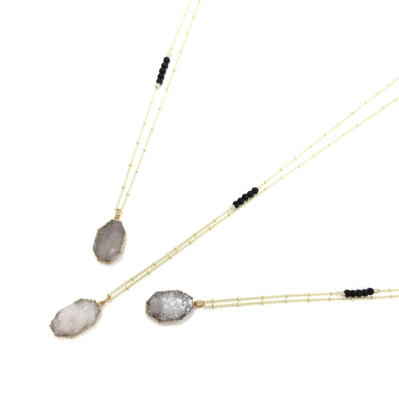 Hexagon Druzy Crystal Necklace Lava Diffuser Necklace Gold Essential Oil Diffusing Geometric Crystal Jewelry Yoga Oil Wife Gift