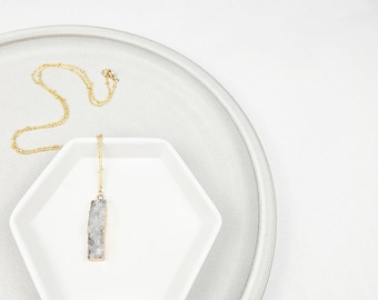 Druzy Quartz Bar Gold Necklace