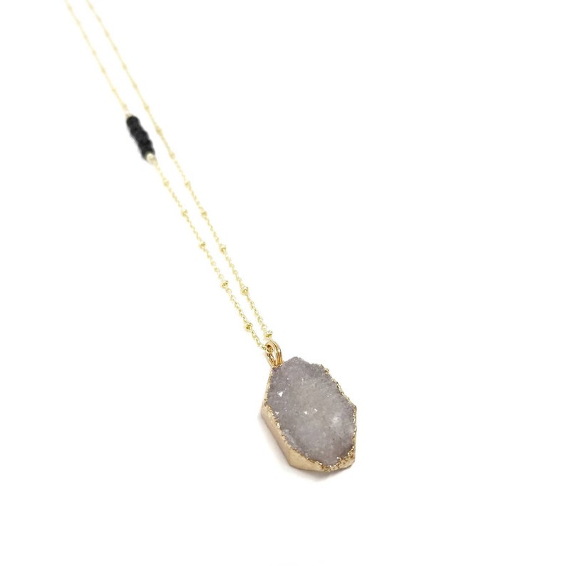 Hexagon Druzy Crystal Necklace Lava Diffuser Necklace Gold Essential Oil Diffusing Geometric Crystal Jewelry Yoga Oil Wife Gift