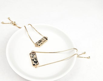 Adjustable Dalmatian Jasper Crystal Bar Bracelet