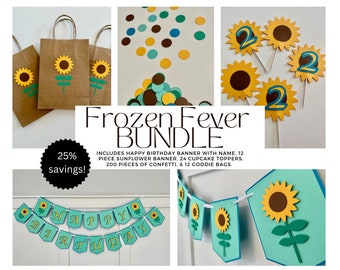 Frozen Fever Inspired Sunflower BUNDLE Paper Banner Happy Birthday Banner Custom Decoration Birthday Party