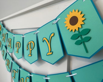 Frozen Fever Inspired Sunflower Paper Banner Happy Birthday Banner Custom Decoration Birthday Party