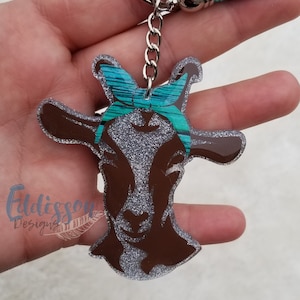 Goat with Bandana Glittered Keychain | READY to SHIP or PERSONALIZE