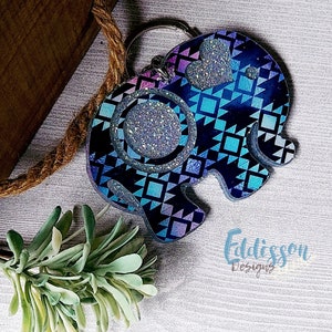 Navy, Bright Blue & Purple Glittered Elephant Keychain --&gt; Ready for Monogram/Initial or READY TO SHIP