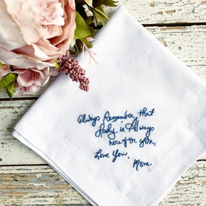 Custom embroidery handkerchief wedding, wedding handkerchief for bride, something blue handkerchief, custom handwriting gift image 4
