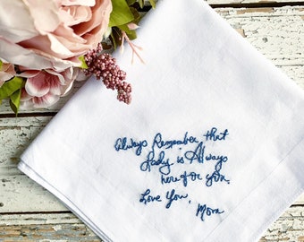 Wedding gift for parents, Custom wedding handkerchief, Custom handwriting pocket square, Mother and Father Of The Bride