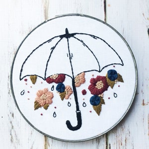 Floral Embroidery Hoop art Umbrella Wall Hanging Hand Embroidery hoop Wildflower embroidery Nursery Embroidery Art Umbrella Embroidery