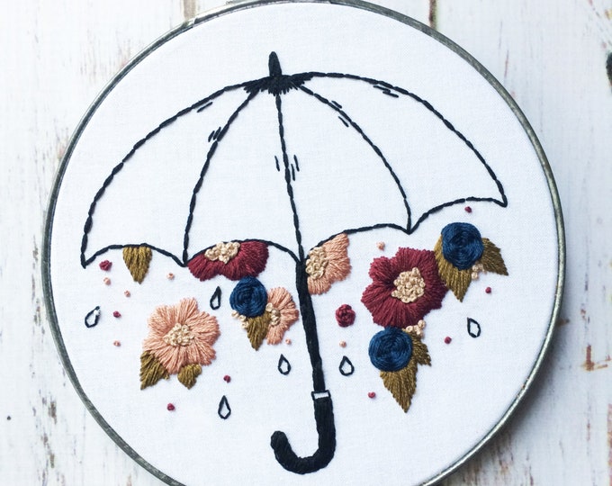 Floral Embroidery Hoop art Umbrella Wall Hanging Hand Embroidery hoop Wildflower embroidery Nursery Embroidery Art Umbrella Embroidery