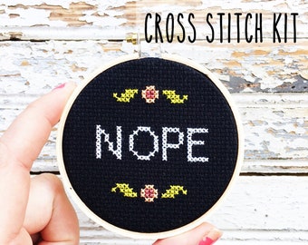 Funny cross stitch Nope not today Funny embroidery hoop art Funny needlepoint Modern cross stitch Funny gift Floral cross stitch quote