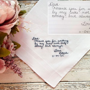Handwriting handkerchief for wedding, wedding handkerchief for bride, something blue handkerchief, custom handwriting gift for wedding