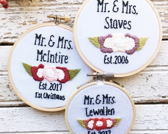 Personalized First Christmas Ornament: Embroidered Newlywed Gift