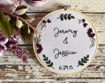 Personalized Embroidered Wedding Name Sign, Cotton Anniversary Gift