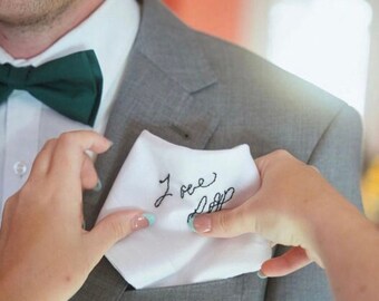 Embroidered Wedding Handkerchief: Custom Handwriting Gift for Groom