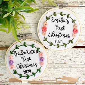 First Christmas ornament for baby girl, 2024 baby’s first Christmas ornament, Christmas Ornament embroidery for baby, Babies first christmas