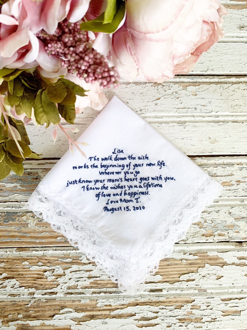 Custom embroidery handkerchief wedding, wedding handkerchief for bride, something blue handkerchief, custom handwriting gift image 5