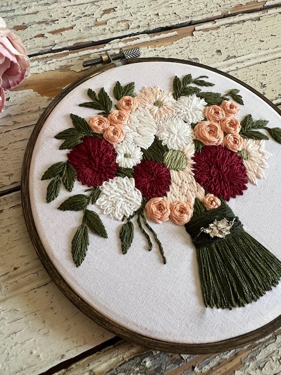 Hand Embroidered Wedding Bouquet Keepsake, Custom Bridal Flowers