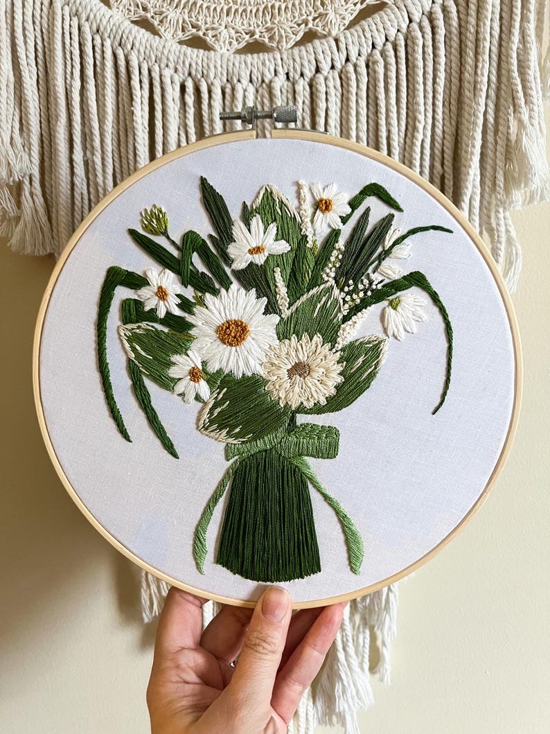 Custom Hand Embroidered Wedding Bouquet Wall Art - Personalized Floral ...