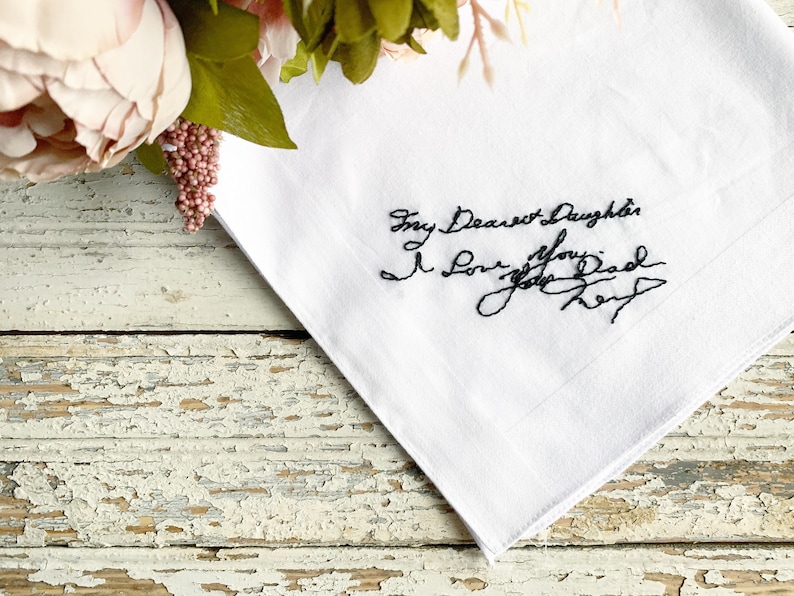 Wedding gift for groom, Wedding handkerchief for groom, Embroidered wedding gift for couple, Embroidered handwriting for wedding image 8