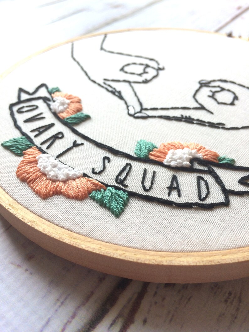 Embroidery Hoop Art Feminist Ovary Squad Floral embroidery Funny embroidery Women empowerment Hand embroidery Feminist embroidery Hand sign image 5