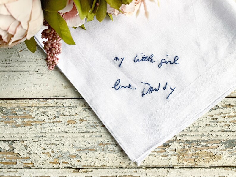 Custom embroidery handkerchief wedding, wedding handkerchief for bride, something blue handkerchief, custom handwriting gift image 9
