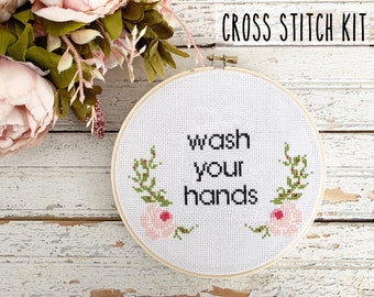 Cross stitch kit,Wash your hands cross stitch,Funny cross stitch kit,DIY kit,DIY cross stitch kit,Funny bathroom sign,Wash your hands sign