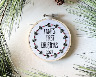 Personalized Embroidered Baby's First Christmas Ornament