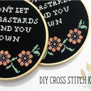 Cross Stitch Kit Don't let the bastards grind you down Modern Cross Stitch Kit Funny home decor modern embroidery kit DIY cross stitch kit