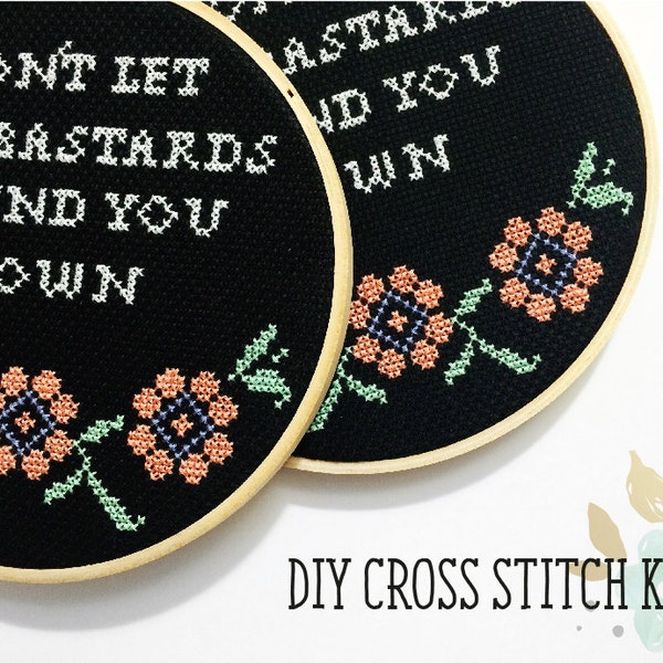 Cross Stitch Kit Don't let the bastards grind you down Modern Cross Stitch Kit Funny home decor modern embroidery kit DIY cross stitch kit