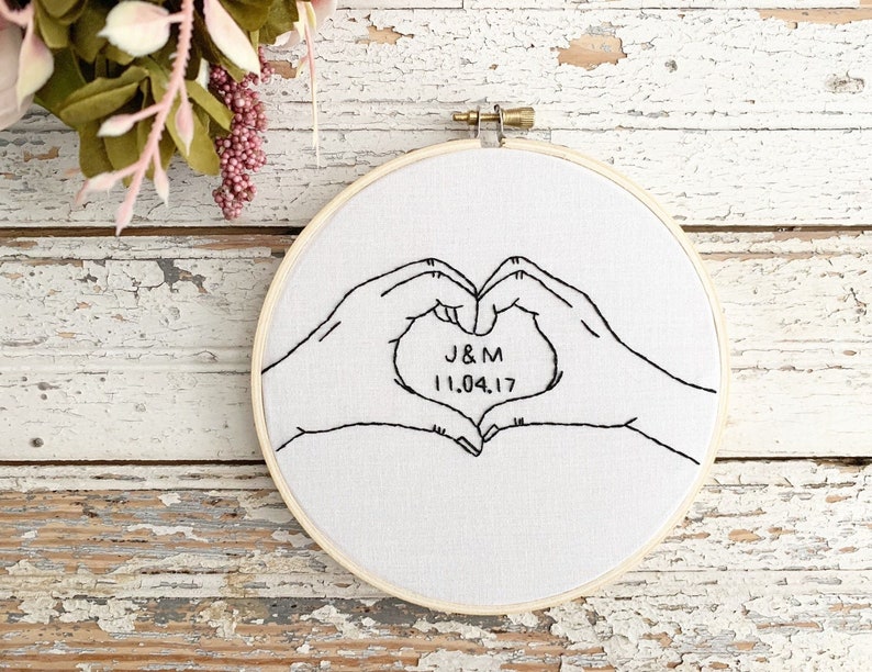 Cotton Anniversary Heart Sign Heart Embroidery Cotton Gift Etsy