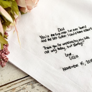 Wedding gift for groom, Wedding handkerchief for groom, Embroidered wedding gift for couple, Embroidered handwriting for wedding image 7