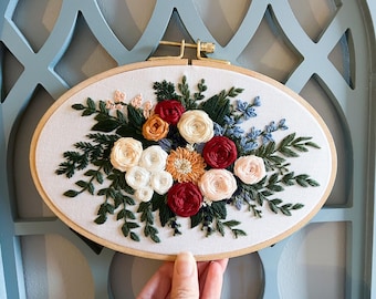Custom Hand Embroidered Wedding Bouquet Wall Art - Personalized Floral Keepsake in Hoop Frame