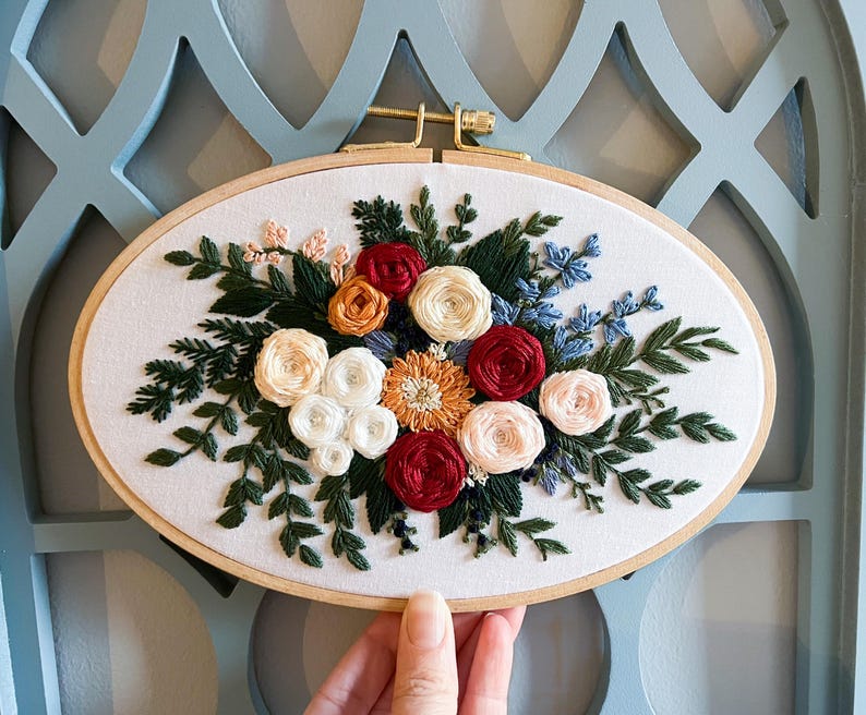 Custom Hand Embroidered Wedding Bouquet Wall Art - Personalized Floral ...