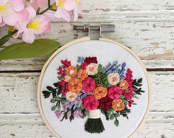 Wedding Bouquet preservation, gift for new bride, mini embroidered bouquet for second anniversary