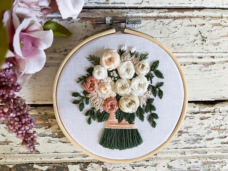 Custom Hand Embroidered Wedding Bouquet Wall Art - Personalized Floral ...