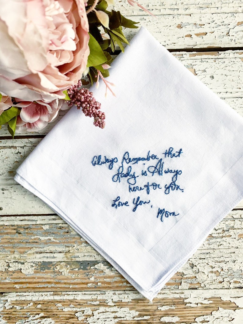 Wedding gift for groom, Wedding handkerchief for groom, Embroidered wedding gift for couple, Embroidered handwriting for wedding image 5