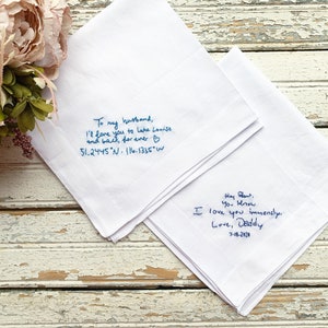 Custom embroidery handkerchief wedding, wedding handkerchief for bride, something blue handkerchief, custom handwriting gift image 10