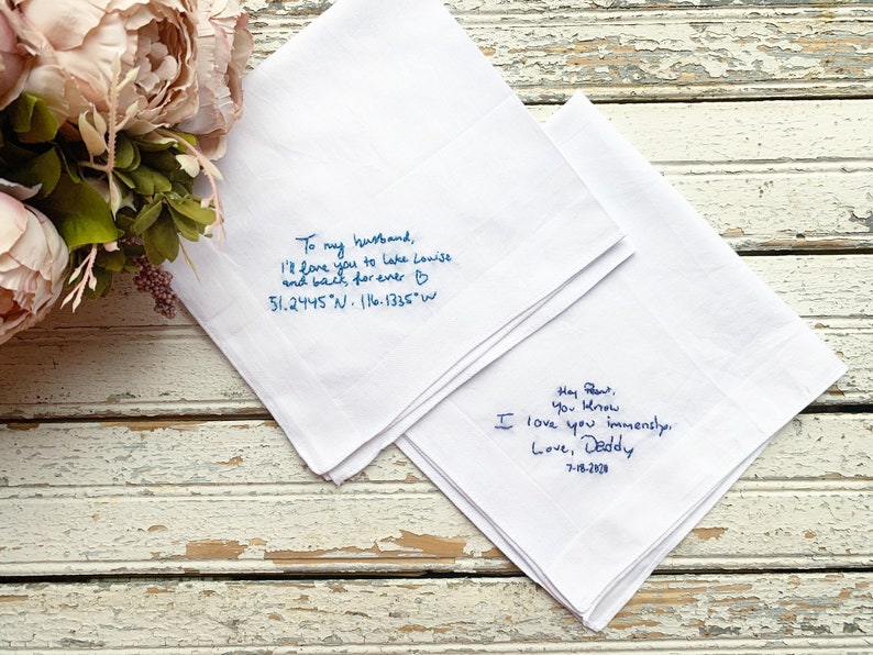 Wedding gift for groom, Wedding handkerchief for groom, Embroidered wedding gift for couple, Embroidered handwriting for wedding image 10