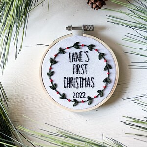 Babys first ornament, Embroidered 2022 ornament, custom ornament, My first ornament, Name ornament 2022, Personalized name ornament image 3