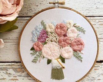 Hand Embroidered Wedding Bouquet Keepsake, Anniversary Gift