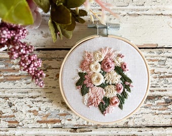 Hand Embroidered Bouquet, 4th Anniversary Linen Gift