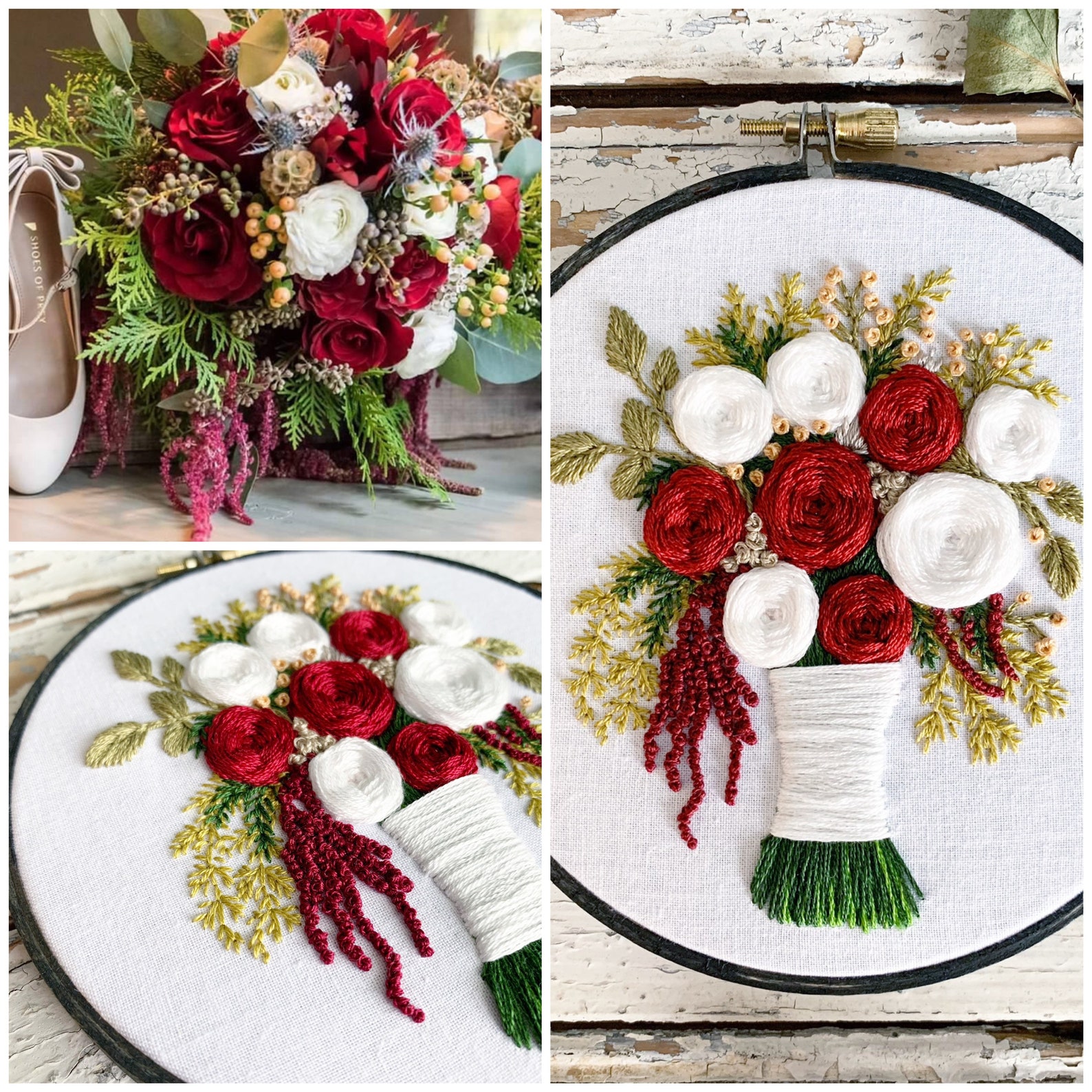Wedding Bouquet Embroidery Hoop Art, Floral Keepsake Portrait - Etsy