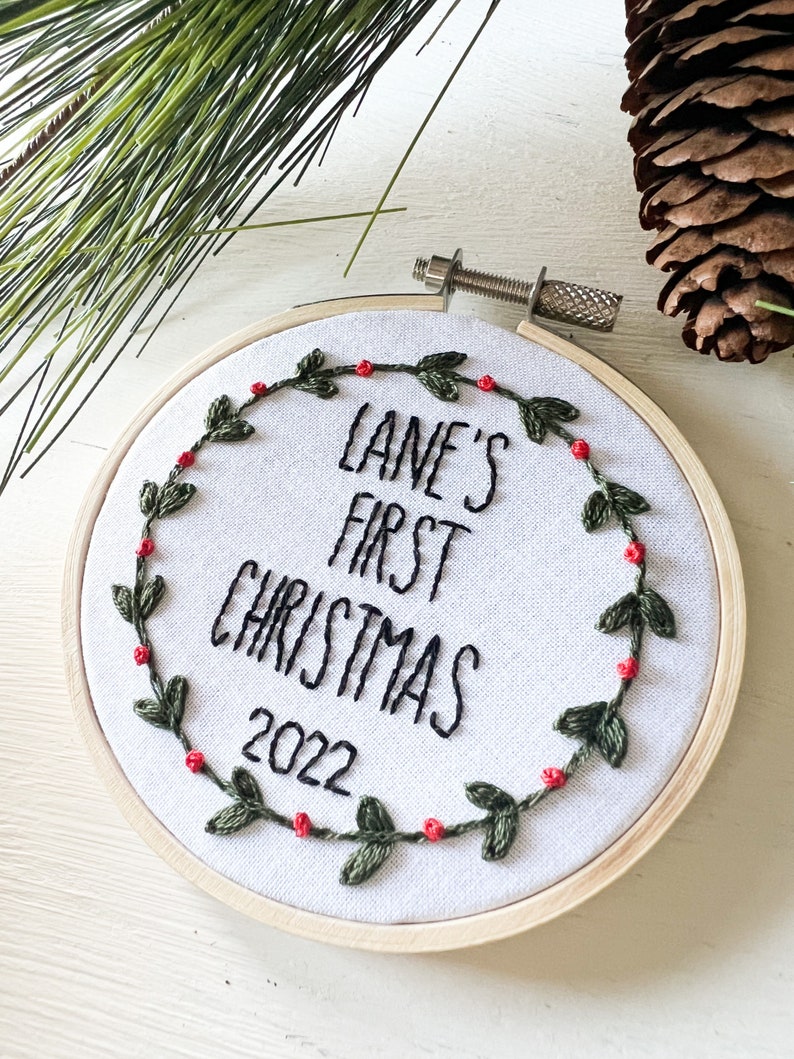 Babys first ornament, Embroidered 2022 ornament, custom ornament, My first ornament, Name ornament 2022, Personalized name ornament image 2