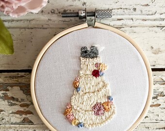 Wedding cake embroidery, second anniversary gift for wife, one year anniversary wedding cake embroidery