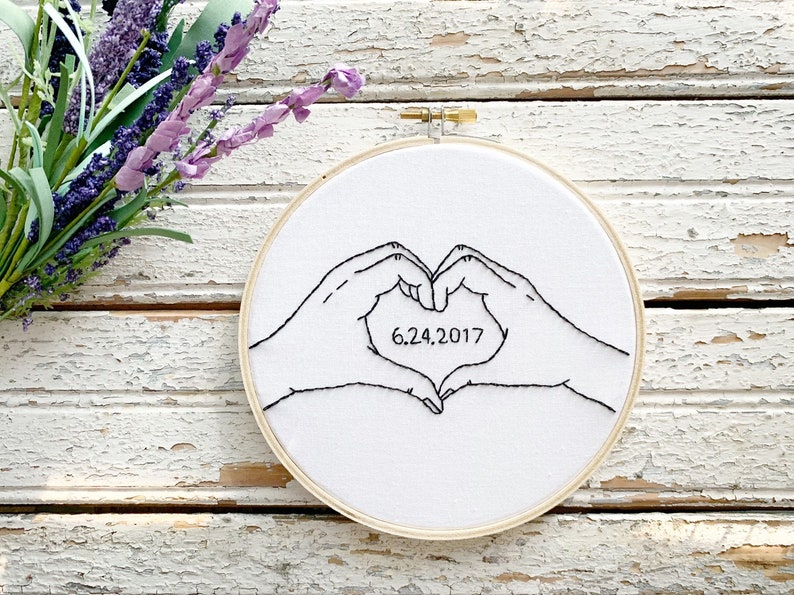 Cotton Anniversary Heart Sign Heart Embroidery Cotton Gift Etsy