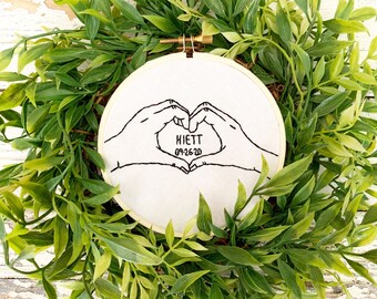 Embroidered Hands Ornament, Cotton Anniversary Gift, Personalized Date