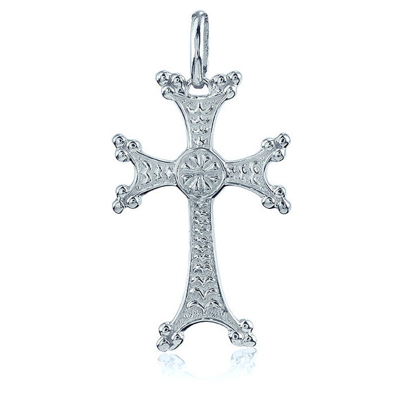 Sterling Silver Armenian Cross Pendant, Handmade Khatchkar Jewelry
