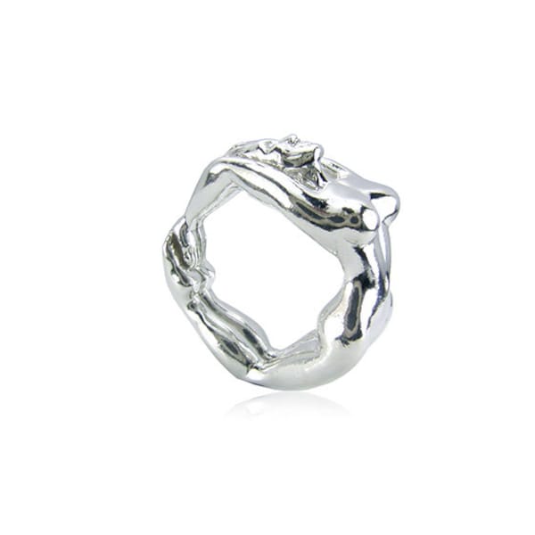 Yoga Flexible Pilates Meditating Om Aum Stretching Naked Nude Lady Ring In Sterling Silver