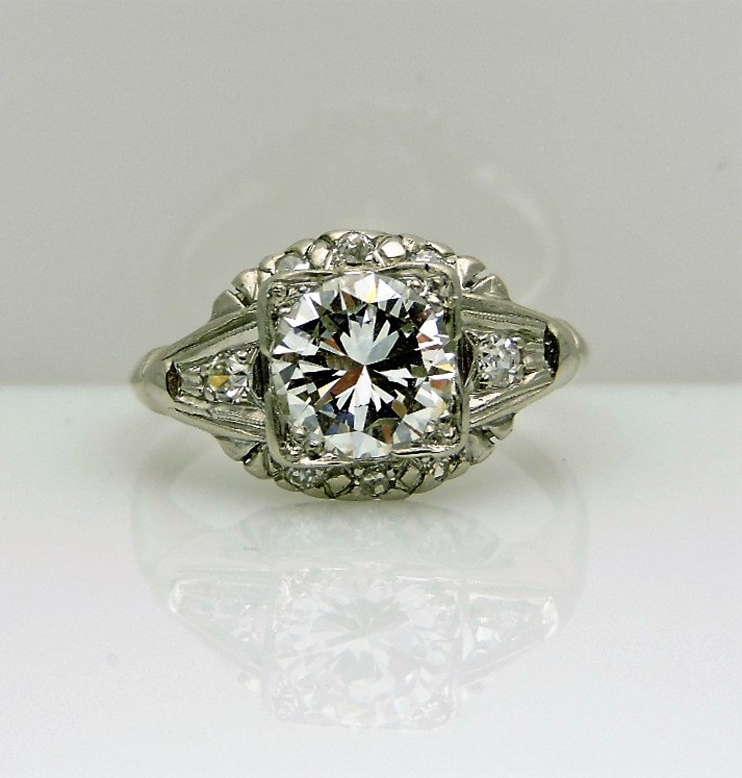 Lady's Platinum 1950's Vintage Engagement Ring Size 4 With Certified 1. ...