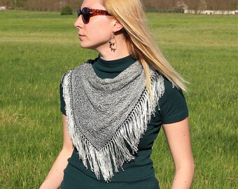 Light Green Tassels Triangle Scarf / Hand Knitted Green Lightweight Scarf / Formal Wear Accessories / Unique Fashion Gift Idea