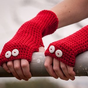 Red Fingerless Gloves / Crochet Button Arm Warmers / Fall Winter Accessories / Red Dots Gloves / Fashion Accessories Gift / Christmas Gift